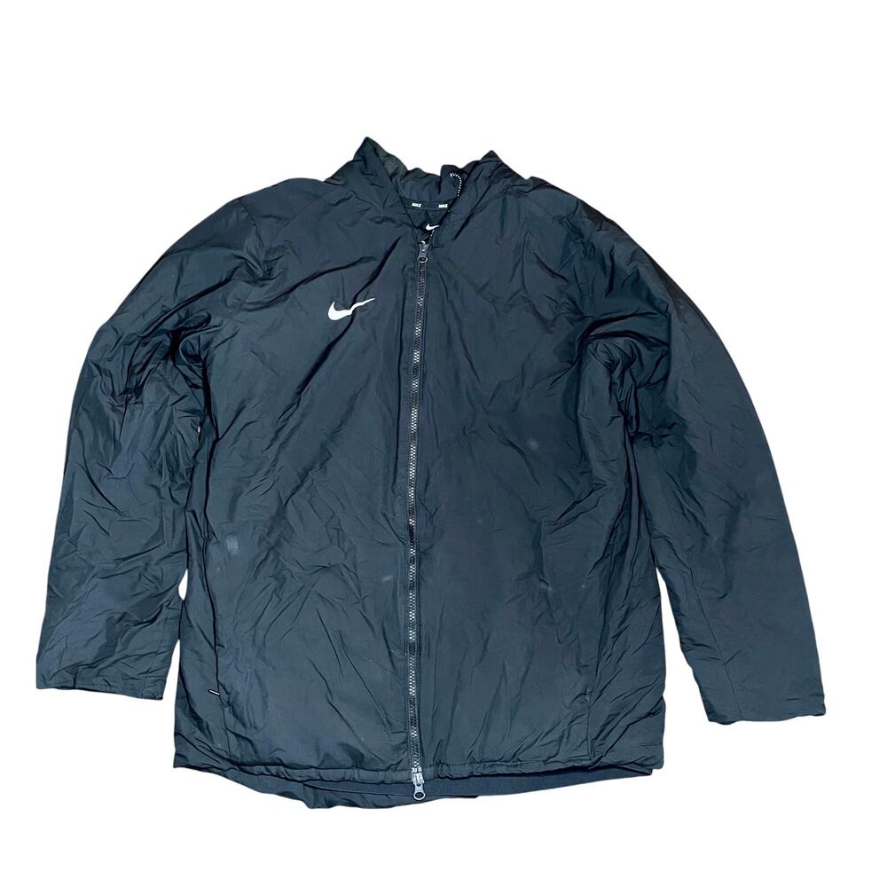Nike Bomber Jacket Mens Medium Black Swoosh Lined Goose Down Pockets Full Zip
